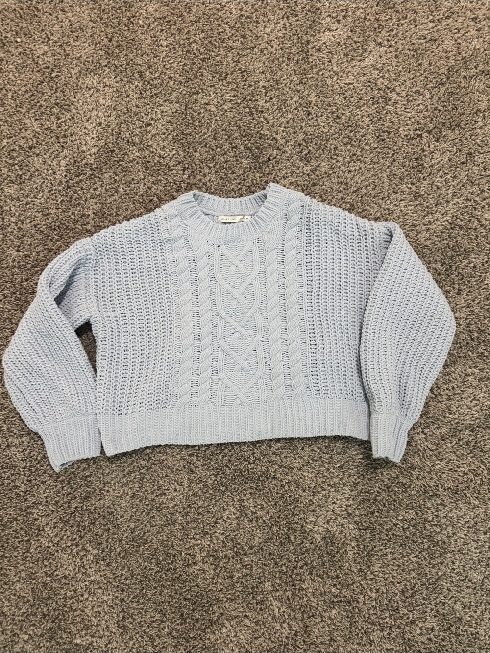 Altar'd State Pastel Blue Cable Knit Crewneck Sweater